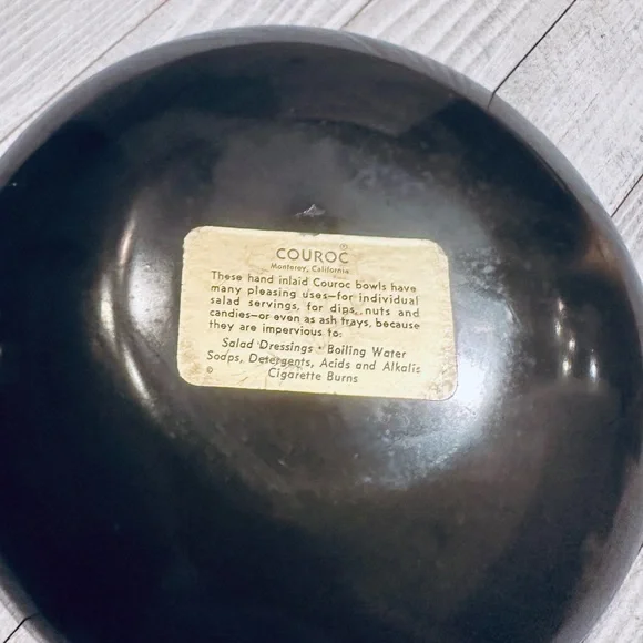 Vintage Couroc Monterey Roadrunner Black Resin Bowl Mid Century Modern 7.5 - Picture 2 of 3